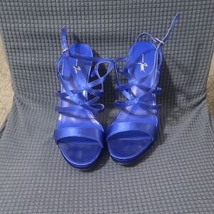 Jacqueline Ferrar Vibrant Blue Strappy Heels Worn Once